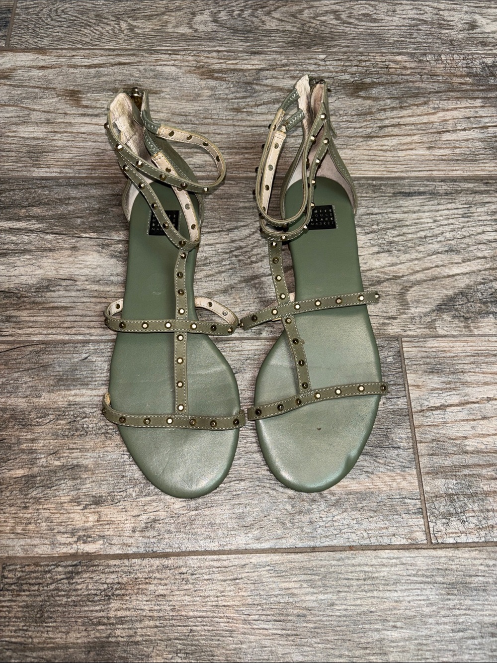 White House Black Market Studded Olive Green Women's Strappy Sandals